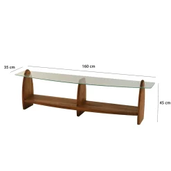Meuble TV bois brun et verre - 2 niches, vintage ANZIO