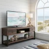 Meuble TV bois brun recyclé double plateau SAMOA