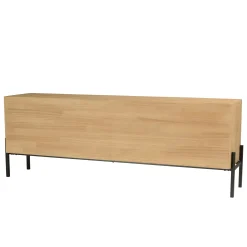 Meuble TV bois clair 4 portes vitrées contour vert BAGAN