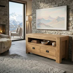 Meuble TV bois de chêne 2 tiroirs FJORD