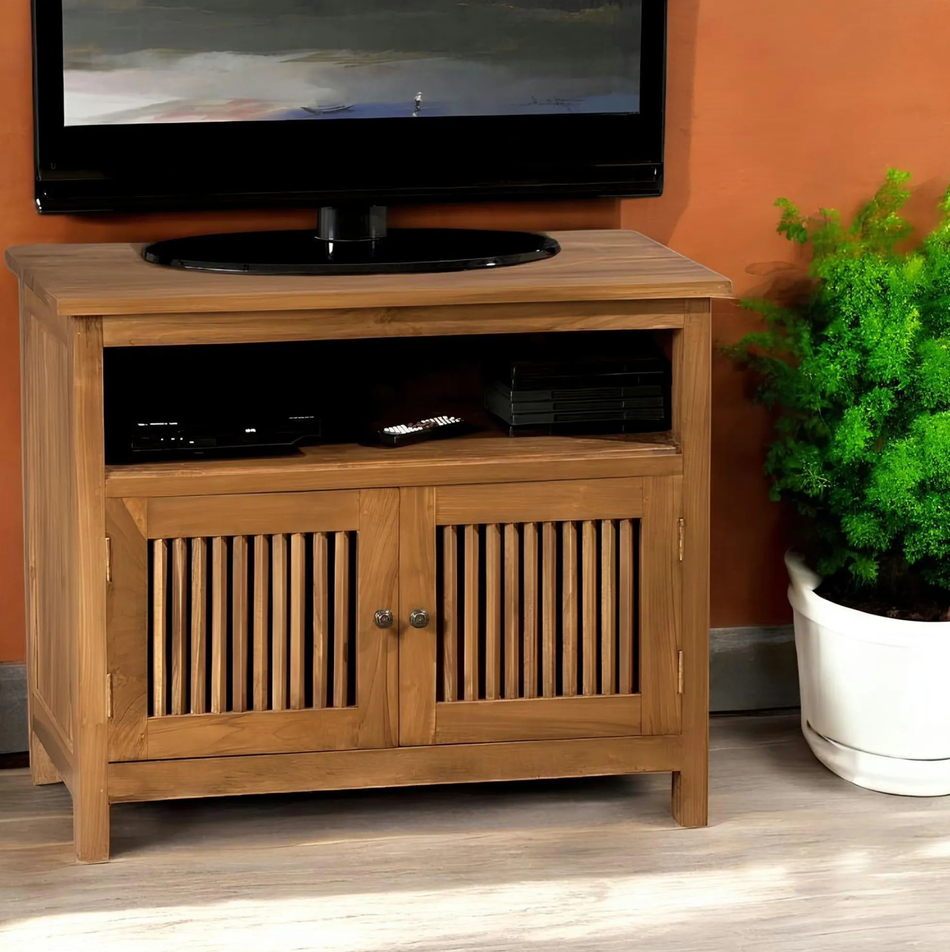 Meuble TV bois de teck 2 portes BISHO