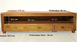 Meuble TV bois de teck 3 tiroirs BISHO