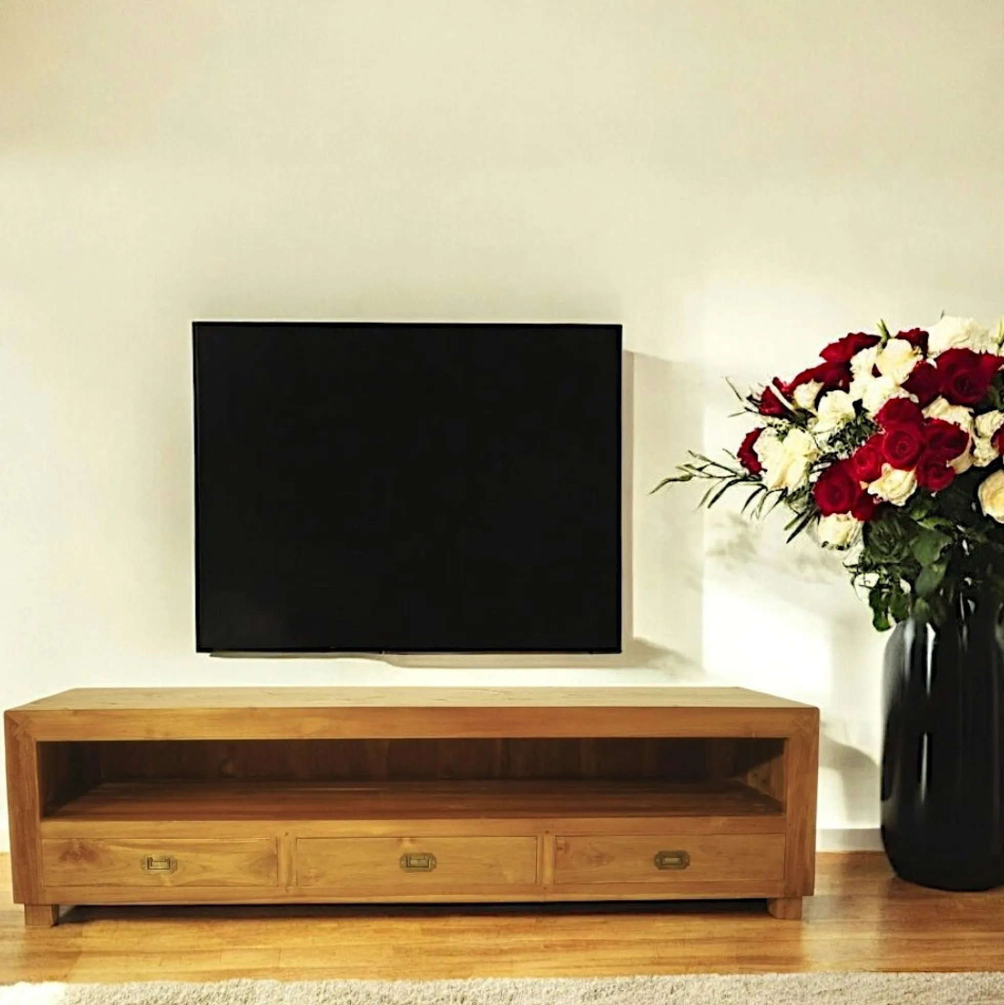 Meuble TV bois de teck 3 tiroirs BISHO