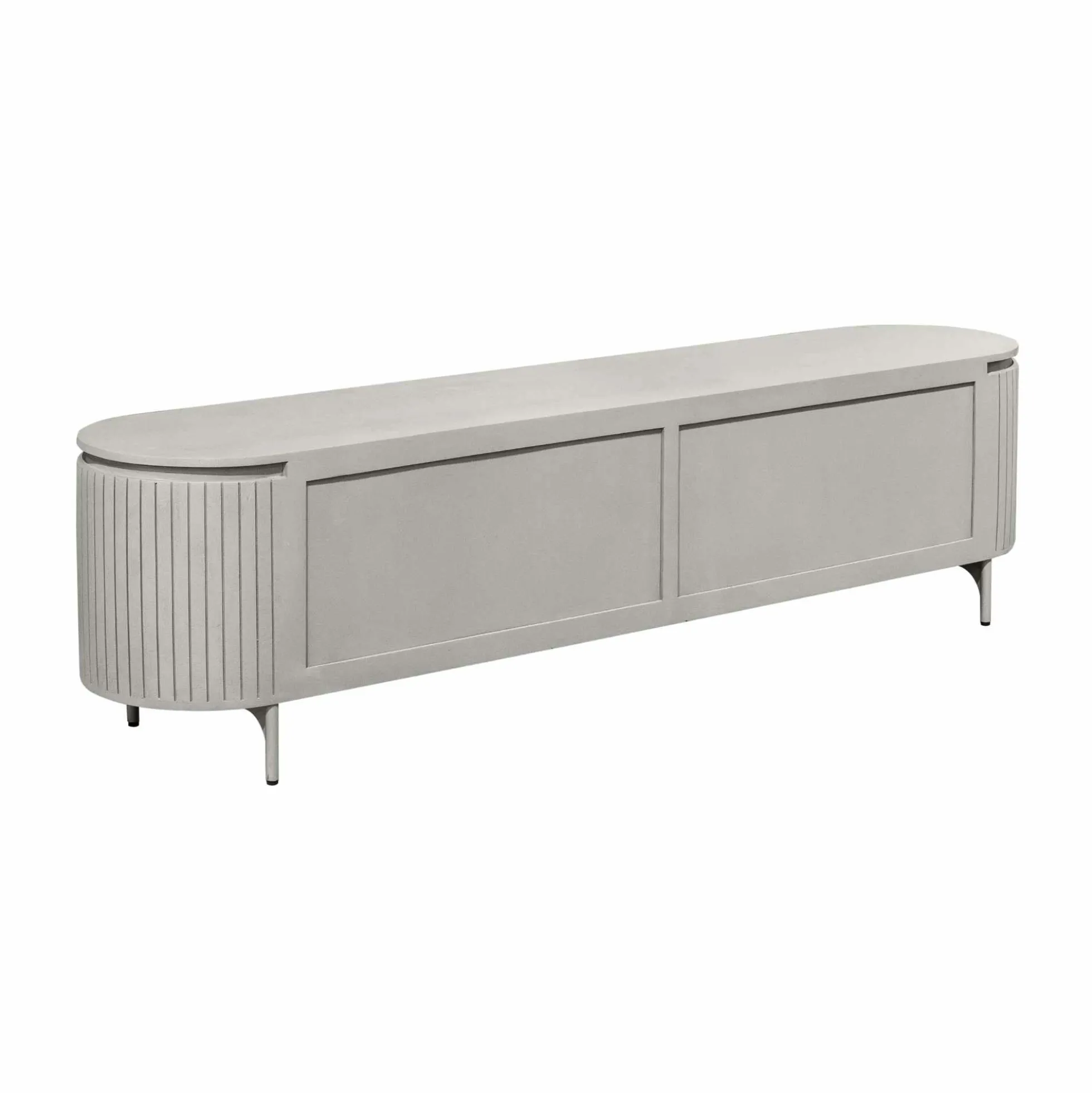 Meuble TV bois gris rainuré ovale 4 portes CALERO