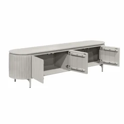 Meuble TV bois gris rainuré ovale 4 portes CALERO