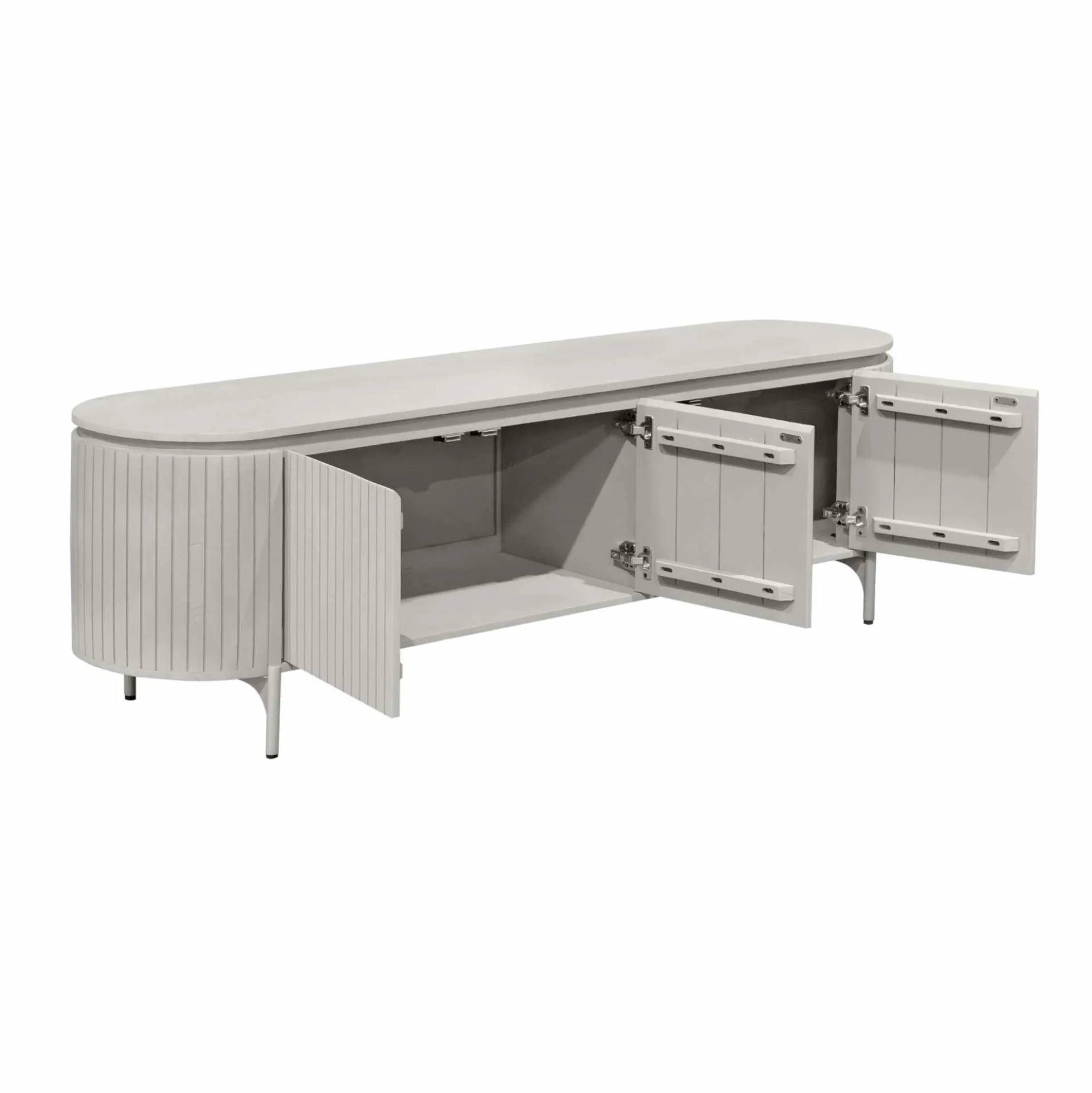 Meuble TV bois gris rainuré ovale 3 portes CALERO