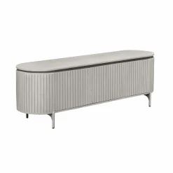 Meuble TV bois gris rainuré ovale 3 portes CALERO