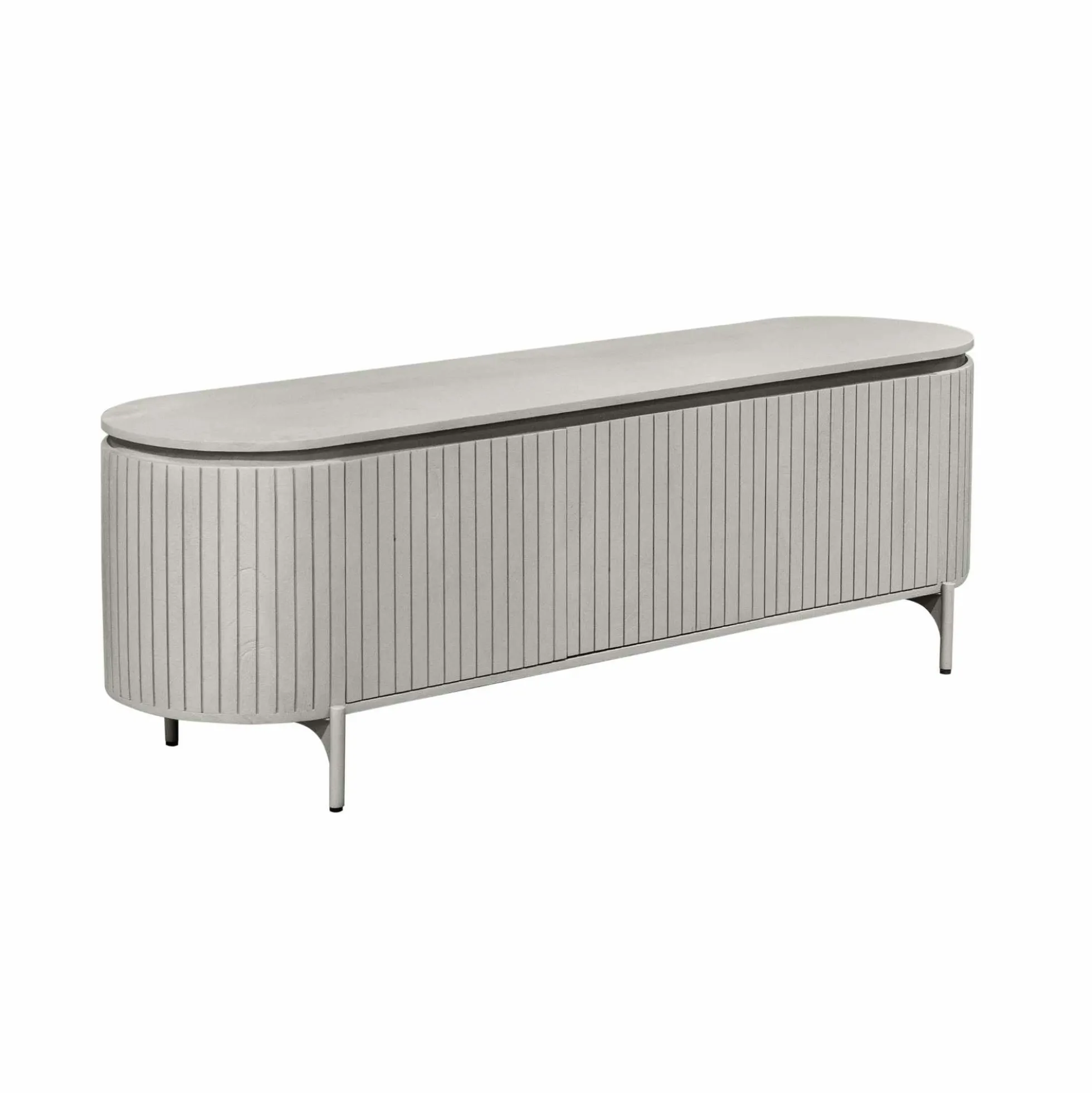 Meuble TV bois gris rainuré ovale 3 portes CALERO
