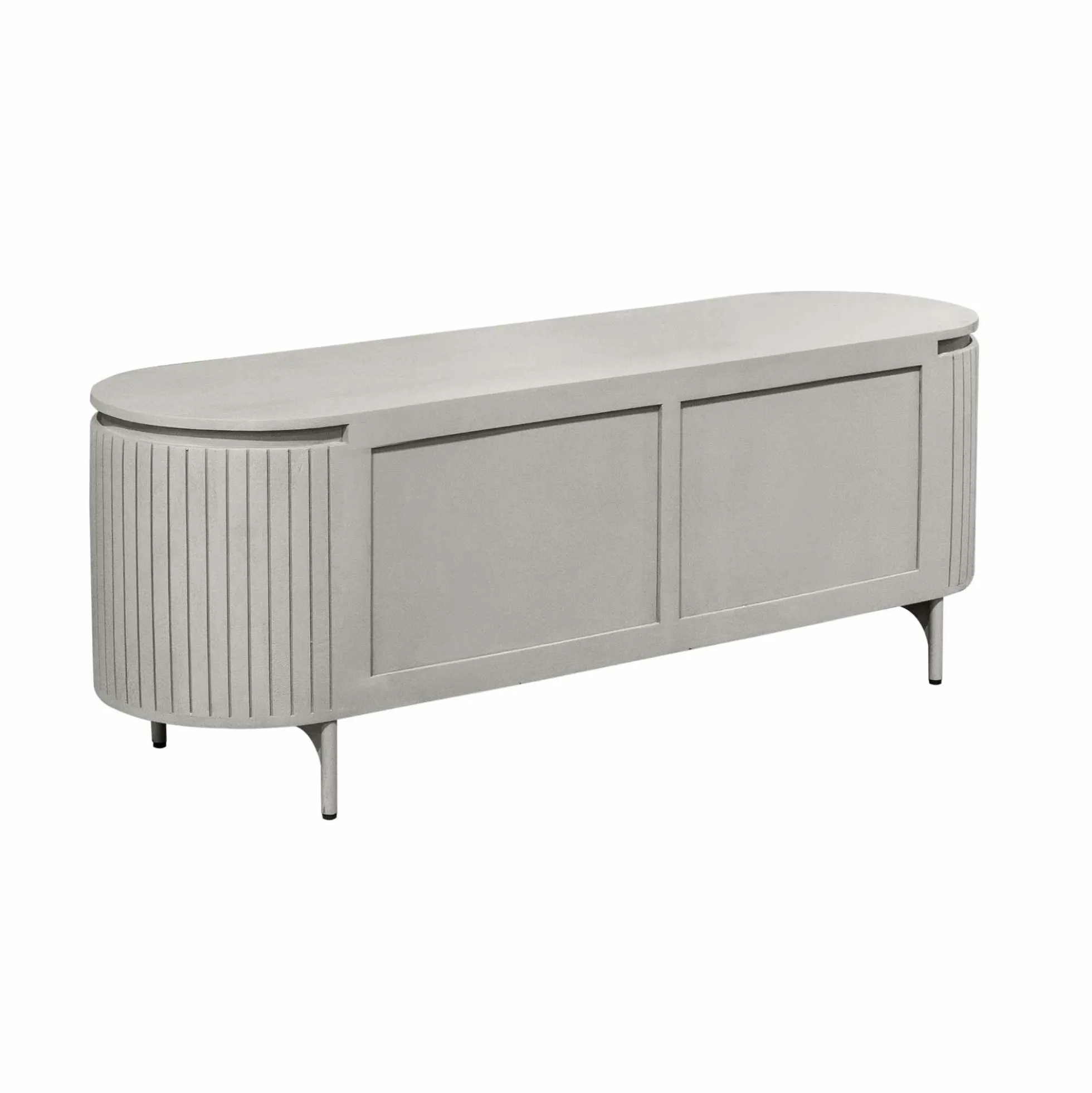 Meuble TV bois gris rainuré ovale 3 portes CALERO