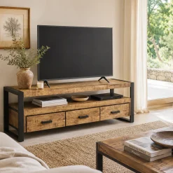 Meuble TV bois métal à double plateau KARGO