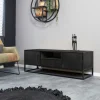 Meuble TV bois noir avec rangement 145 cm RIVANO