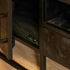 Meuble TV bois noir avec rangement 145 cm RIVANO