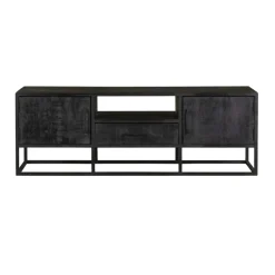 Meuble TV bois noir avec rangement 145 cm RIVANO