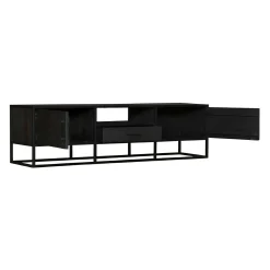 Meuble TV bois noir 2 portes motif chevron ALVERA