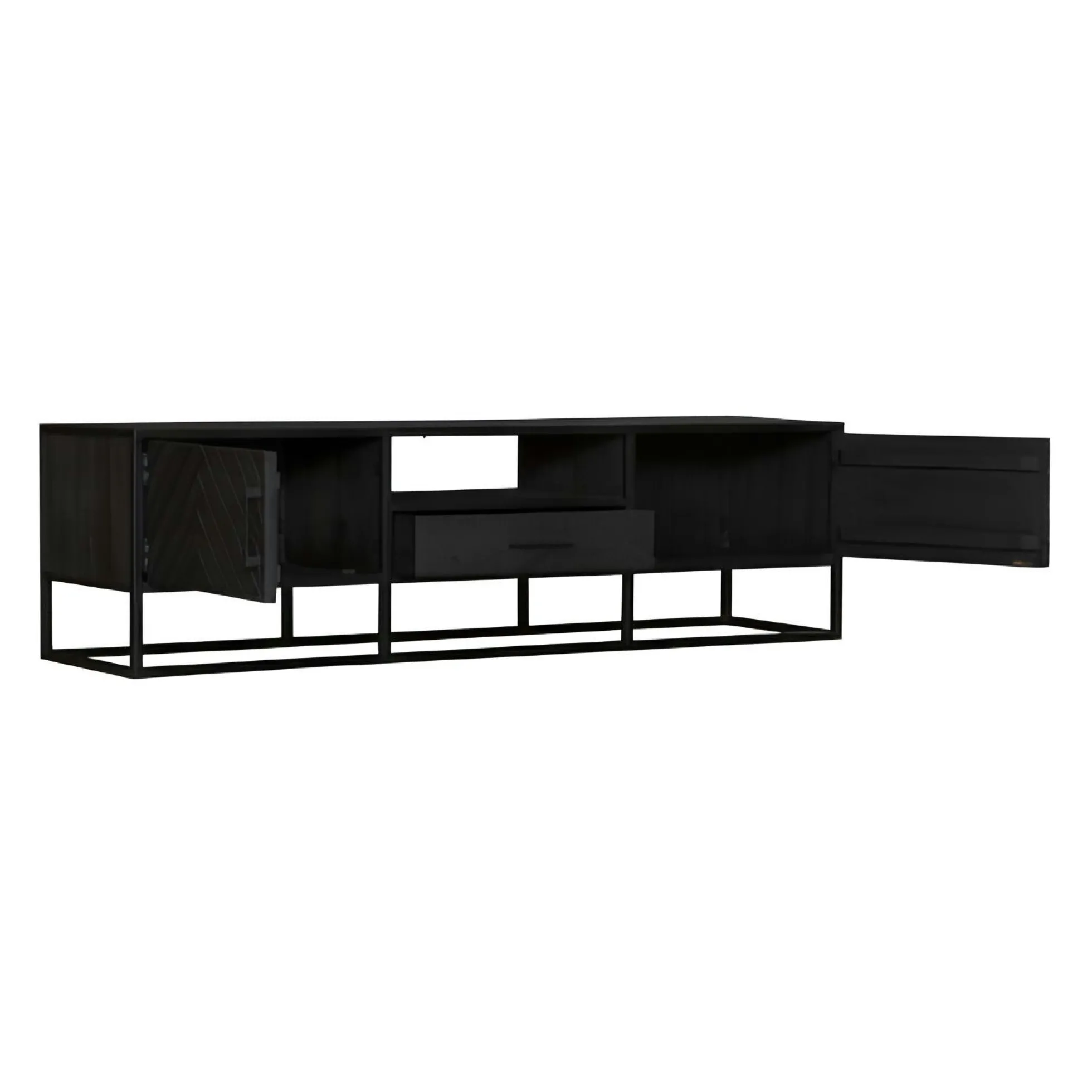 Meuble TV bois noir 2 portes motif chevron ALVERA
