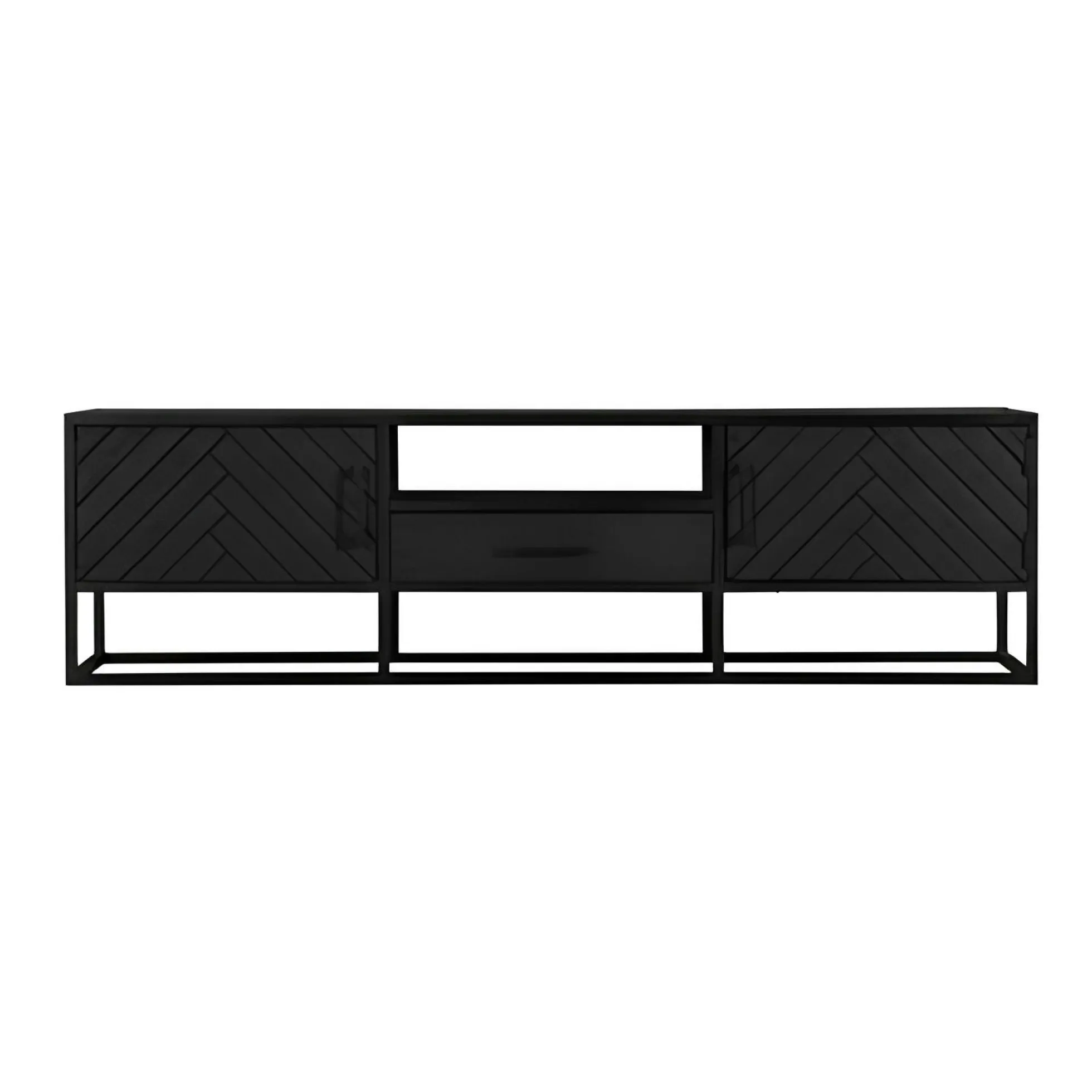 Meuble TV bois noir 2 portes motif chevron ALVERA