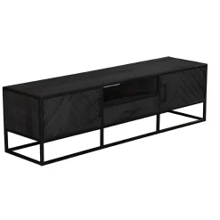 Meuble TV bois noir 2 portes motif chevron ALVERA