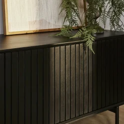 Meuble TV bois noir 4 portes rainurées 165 cm CORTINA