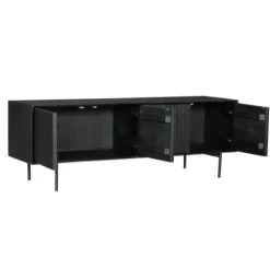 Meuble TV bois noir 4 portes rainurées 165 cm CORTINA