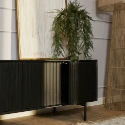 Meuble TV bois noir 4 portes rainurées 165 cm CORTINA