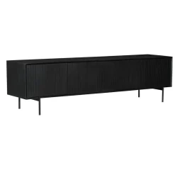 Meuble TV bois noir 4 portes rainurées 210 cm CORTINA