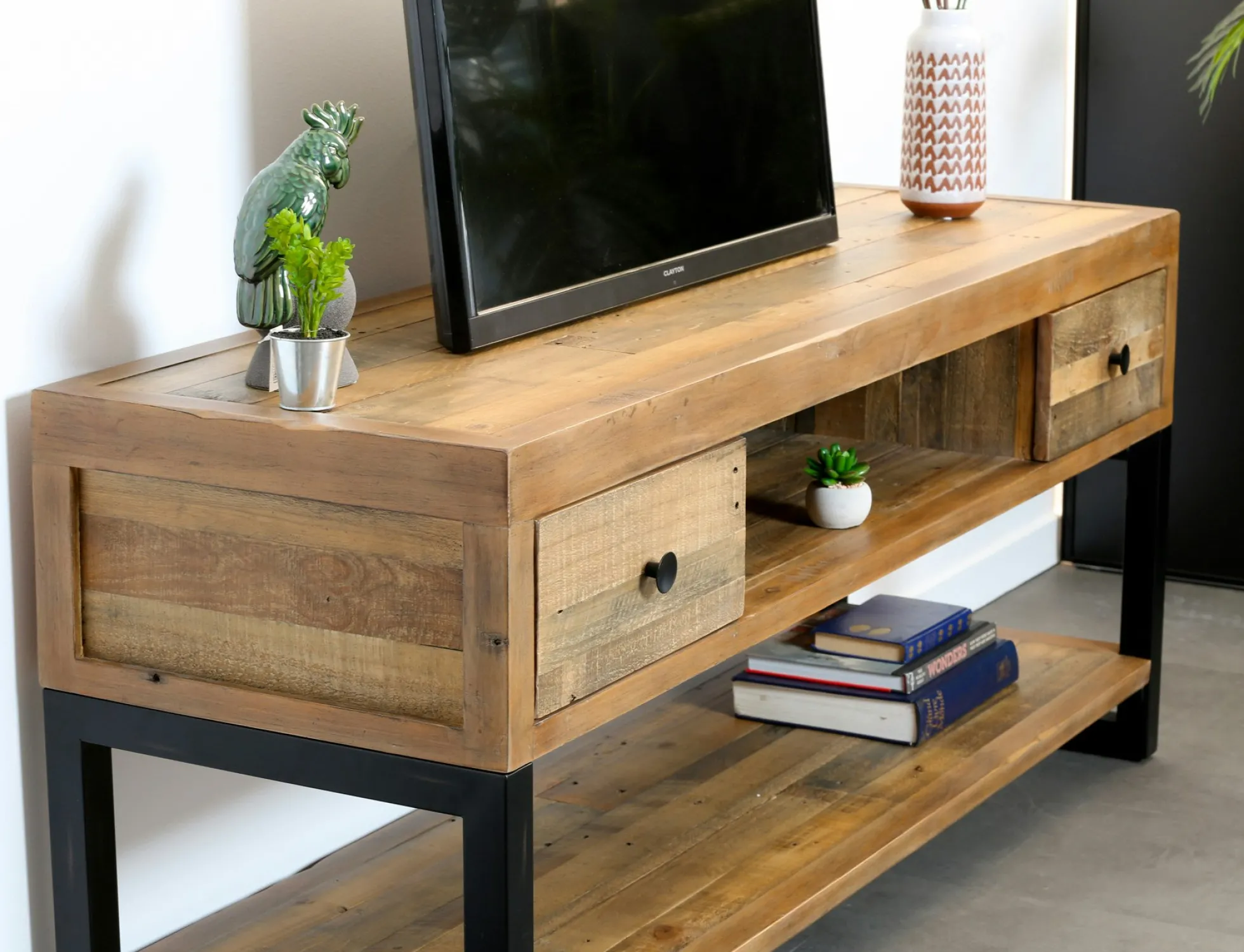 Meuble TV bois recyclé double plateau BRISBANE
