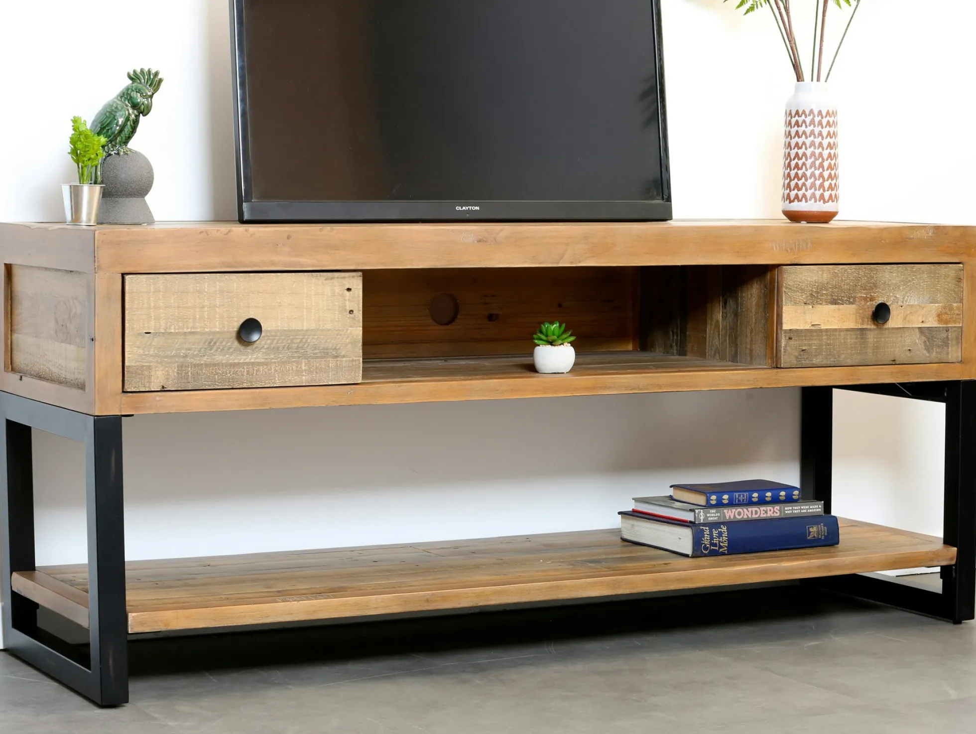 Meuble TV bois recyclé double plateau BRISBANE