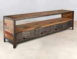 Meuble TV bois recyclé métal 4 tiroirs CARAVELLE