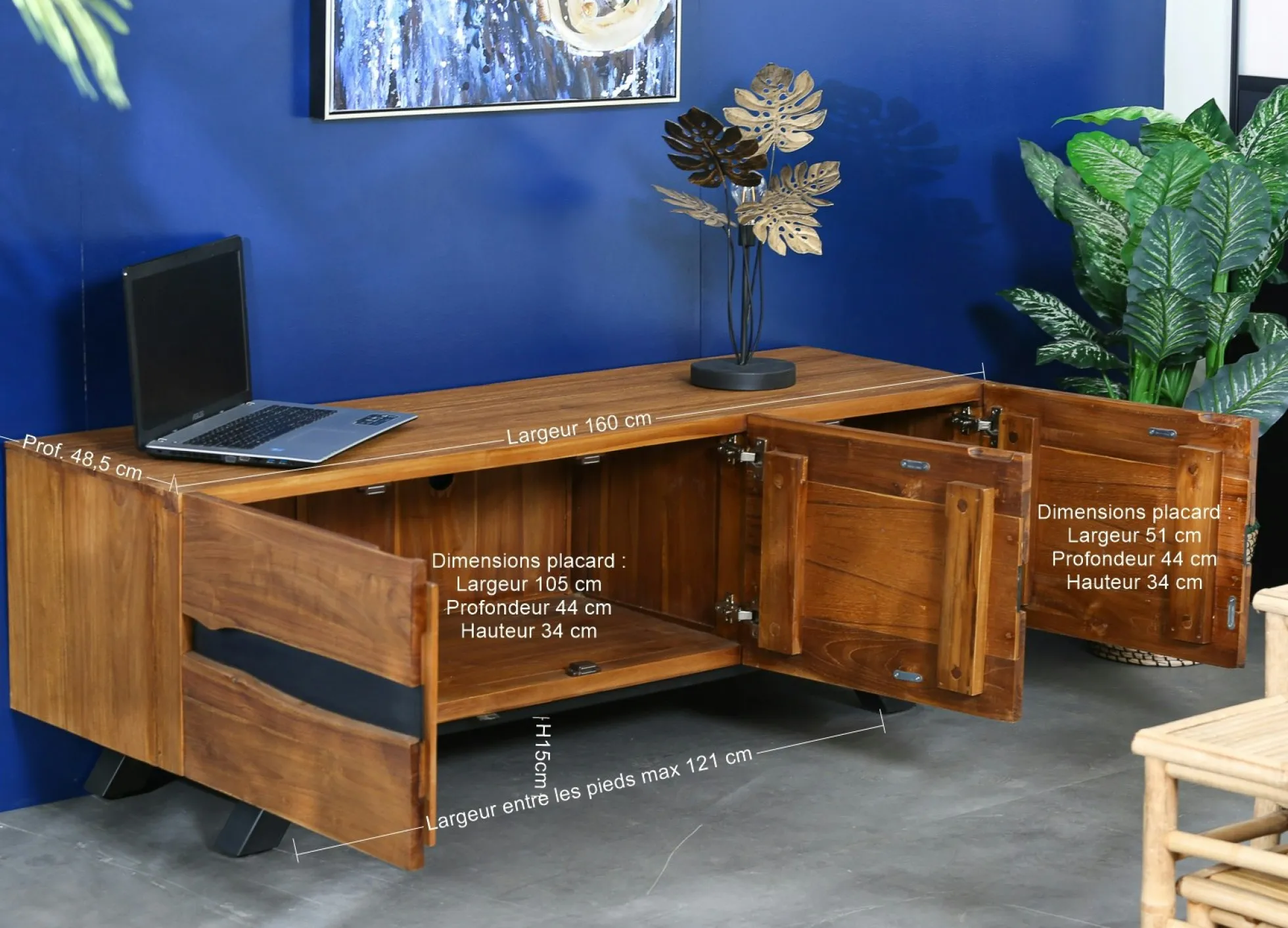 Meuble tv bois recyclé teck laque noire BARBADE