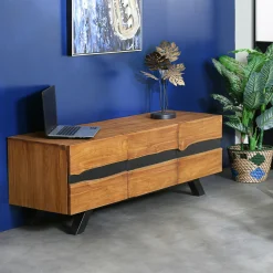 Meuble tv bois recyclé teck laque noire BARBADE