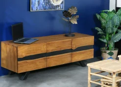 Meuble tv bois recyclé teck laque noire BARBADE