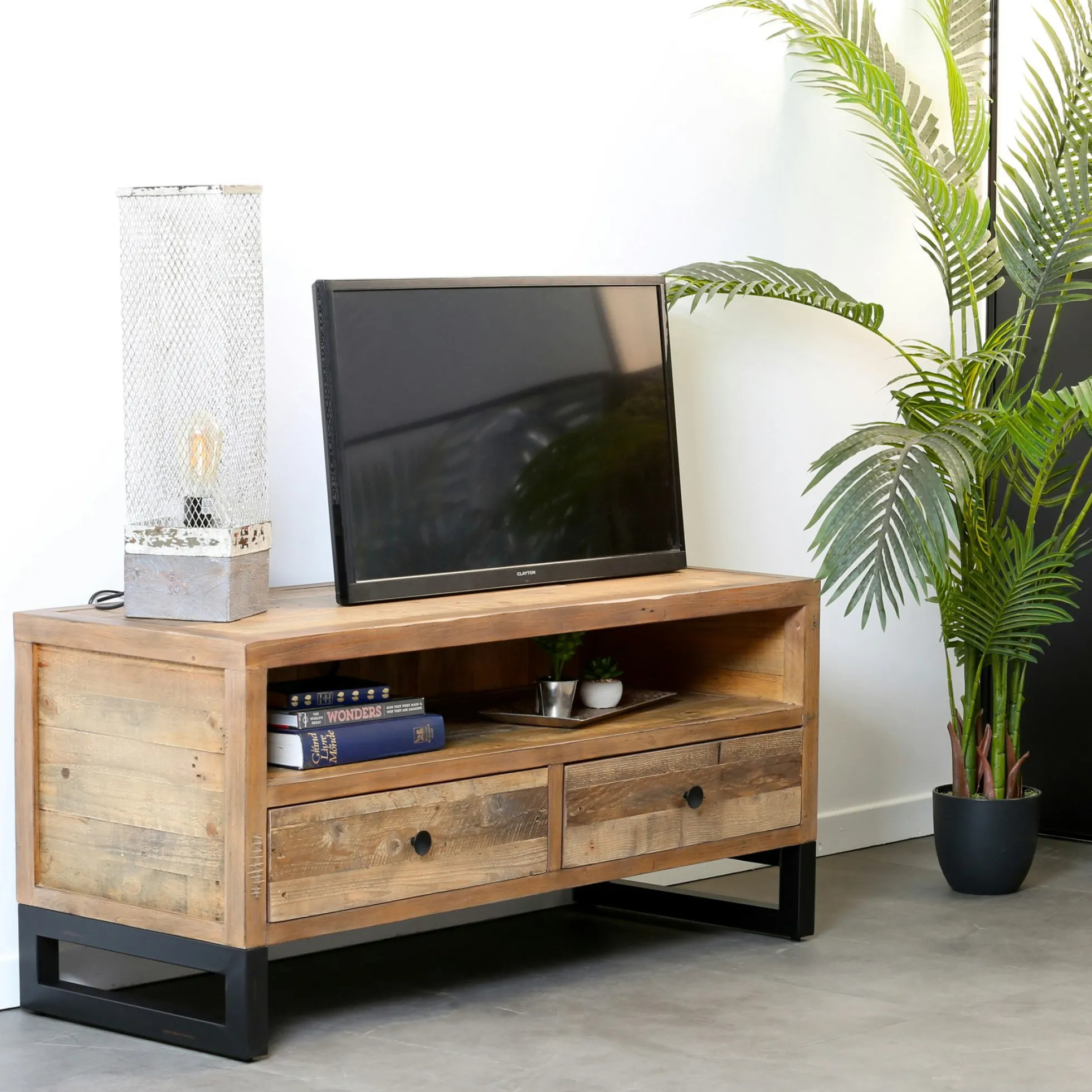 Meuble TV bois recyclé 2 tiroirs BRISBANE