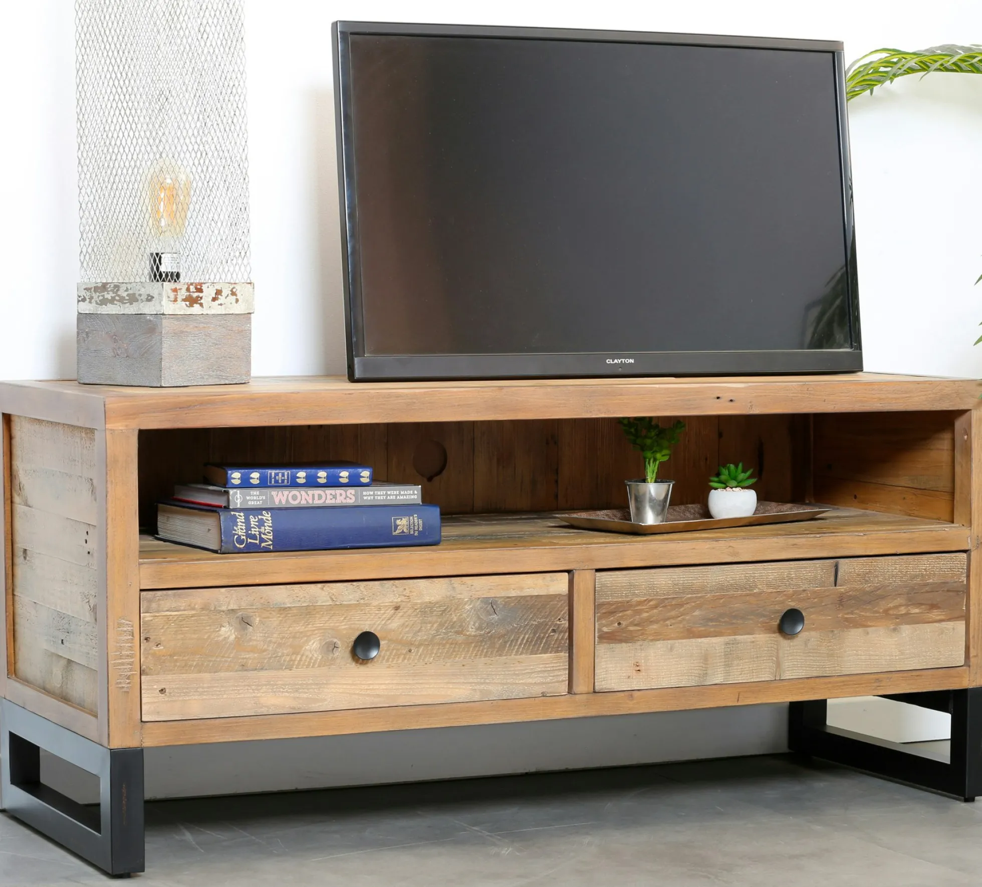 Meuble TV bois recyclé 2 tiroirs BRISBANE