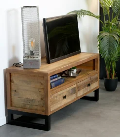 Meuble TV bois recyclé 2 tiroirs BRISBANE