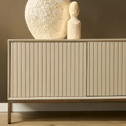 Meuble TV bois sable 4 portes rainurées 210 cm CORTINA