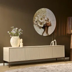Meuble TV bois sable 4 portes rainurées 210 cm CORTINA