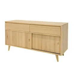 Meuble TV / Buffet Hévéa 2 portes coulissantes, 2 tiroirs 140x45x74cm SIXTIES