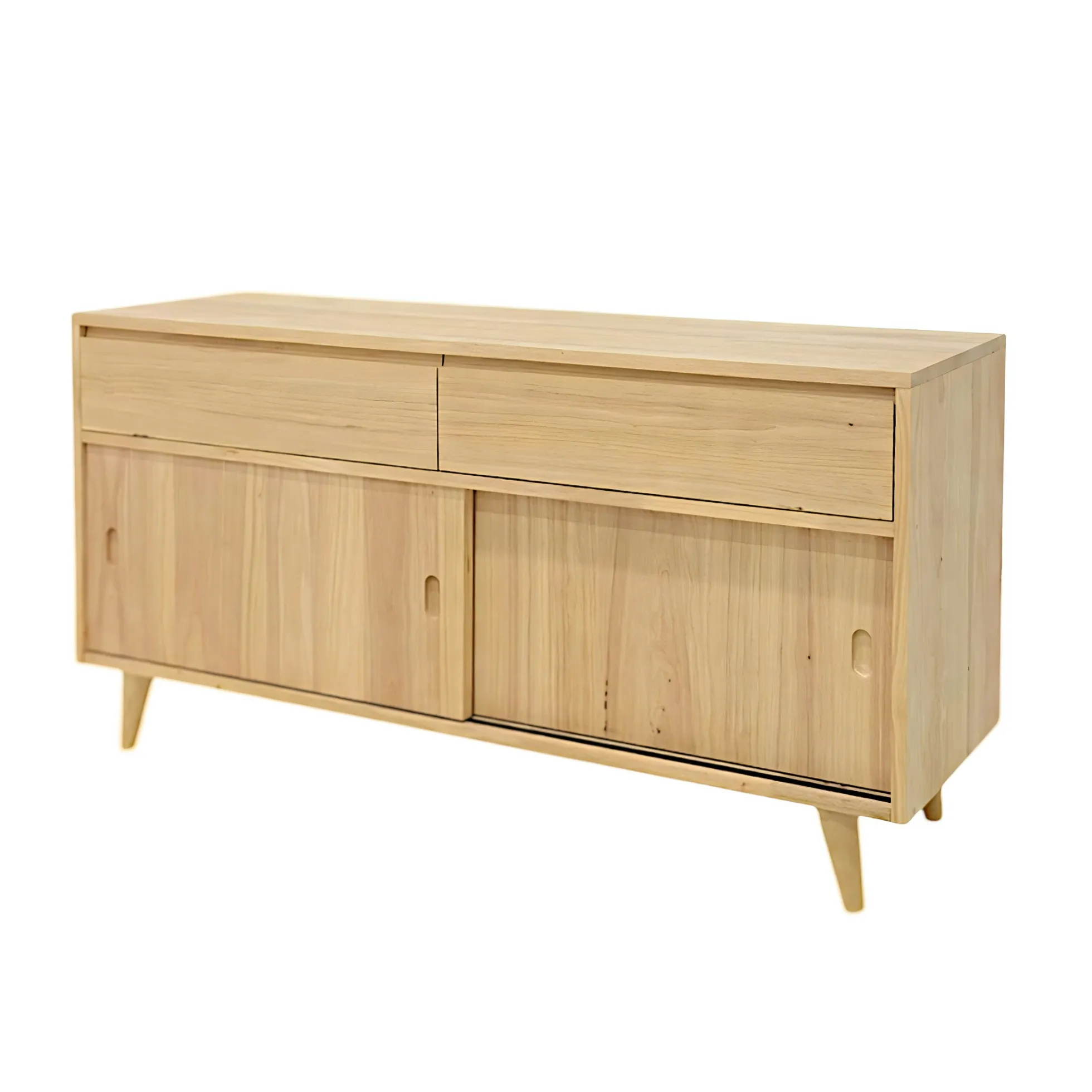 Meuble TV / Buffet Hévéa 2 portes coulissantes, 2 tiroirs 140x45x74cm SIXTIES