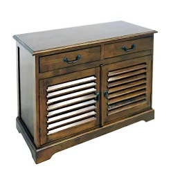Meuble TV / Buffet Hévéa 2 portes persiennes, 2 tiroirs 100x44x77cm MAORI