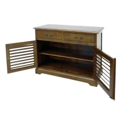 Meuble TV / Buffet Hévéa 2 portes persiennes, 2 tiroirs 100x44x77cm MAORI