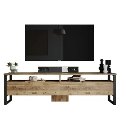 Meuble TV campagne décor bois 4 espaces de rangement JENA