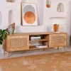 Meuble TV cannage 2 espaces rangement 2 niches MARFA