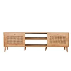 Meuble TV cannage 2 espaces rangement 2 niches MARFA