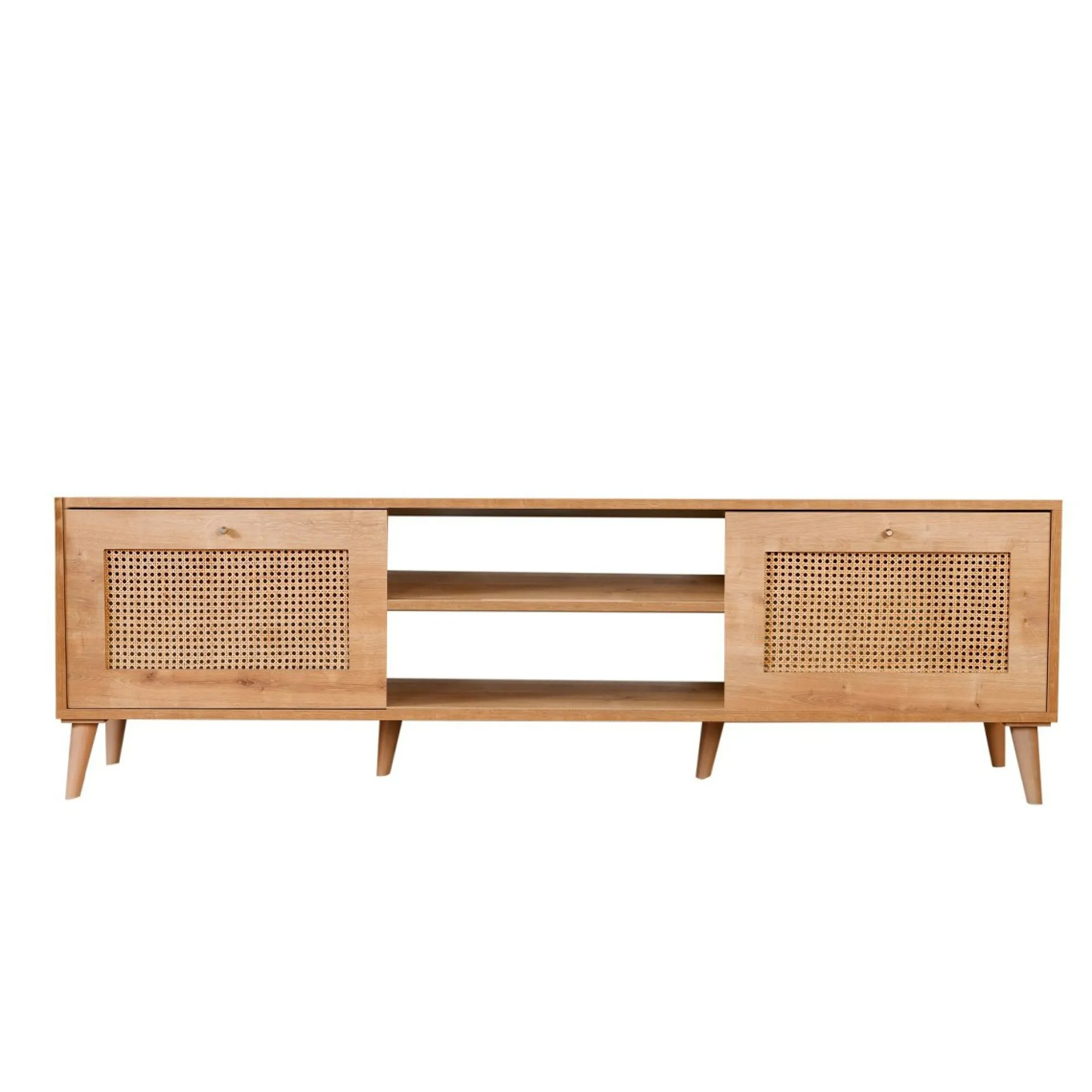 Meuble TV cannage 2 espaces rangement 2 niches MARFA