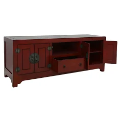 Meuble TV chinois asiatique 4 portes 1 tiroir hévéa 160cm MAORI