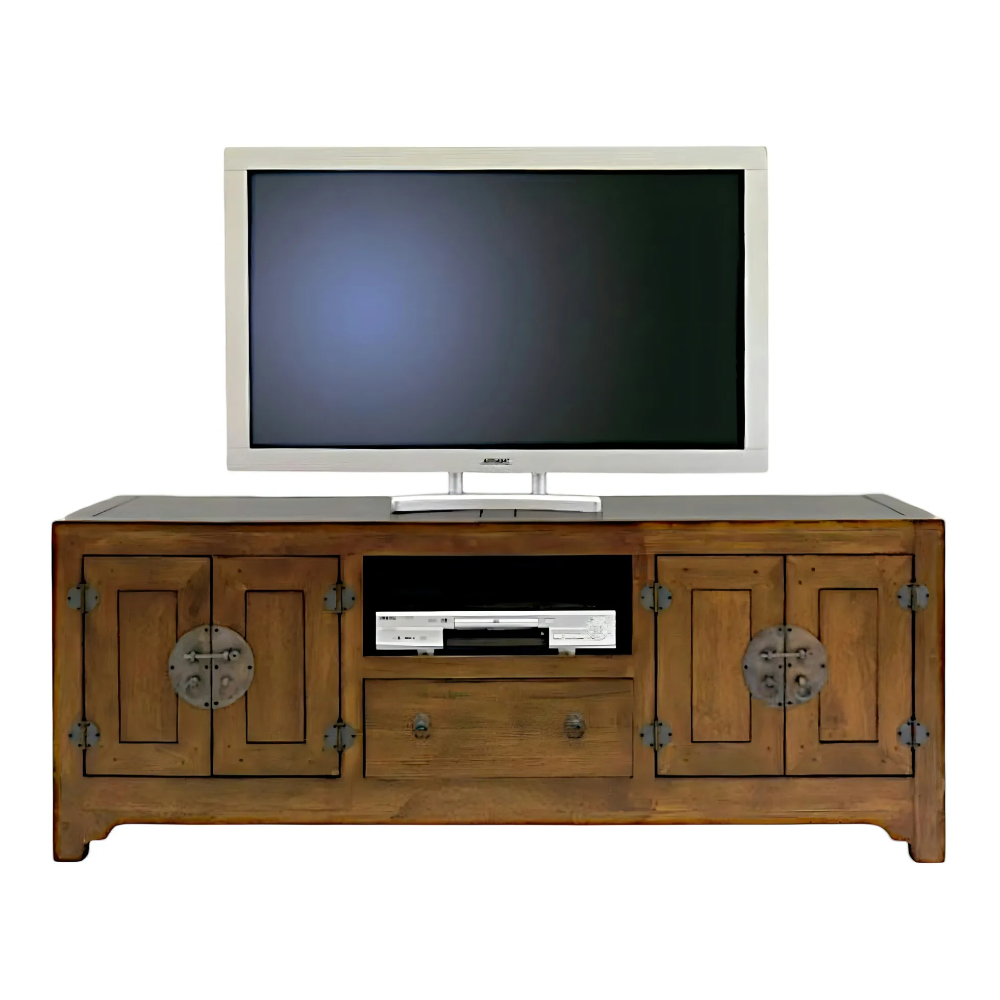 Meuble TV chinois asiatique 4 portes 1 tiroir hévéa 160cm MAORI
