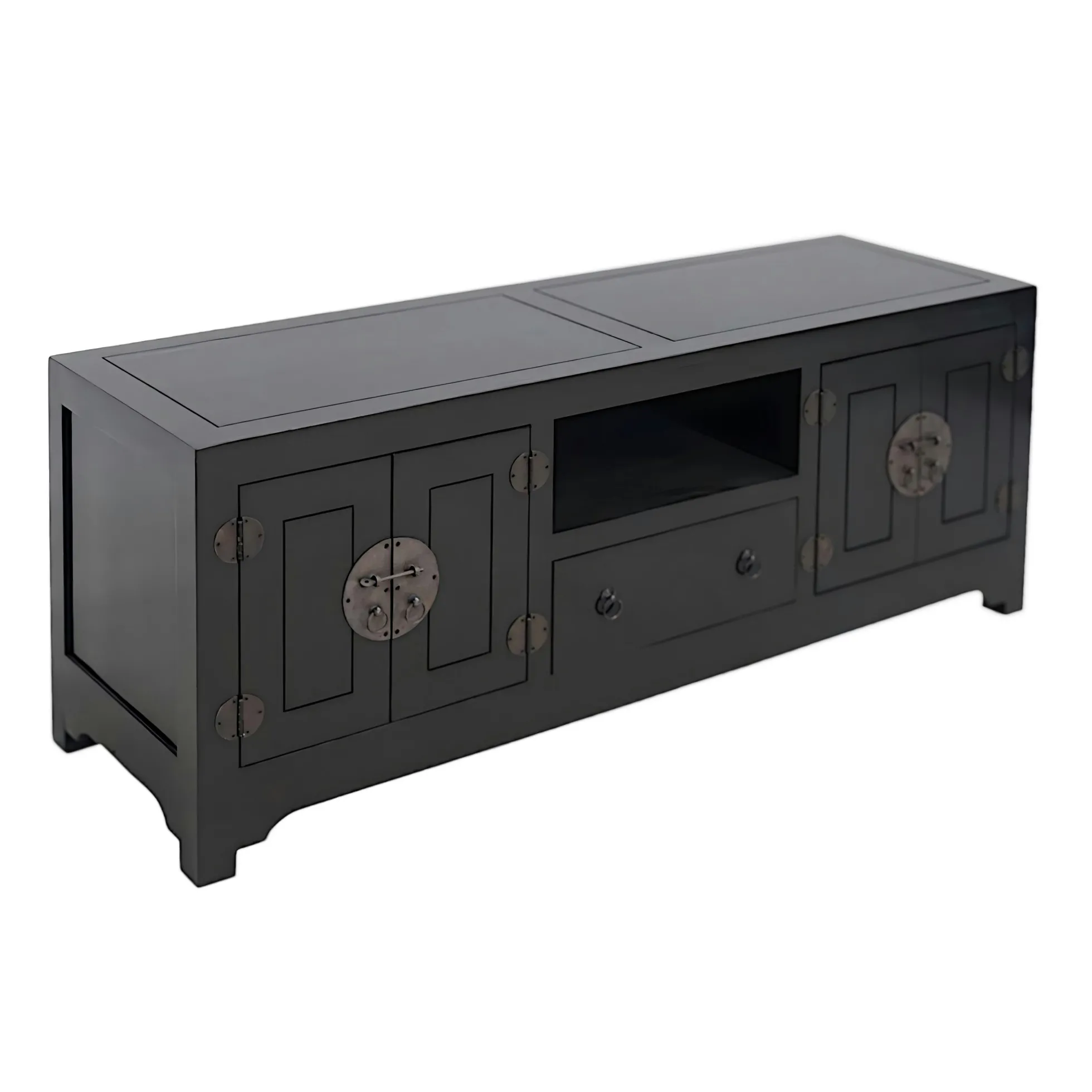Meuble TV chinois asiatique 4 portes 1 tiroir hévéa 160cm MAORI