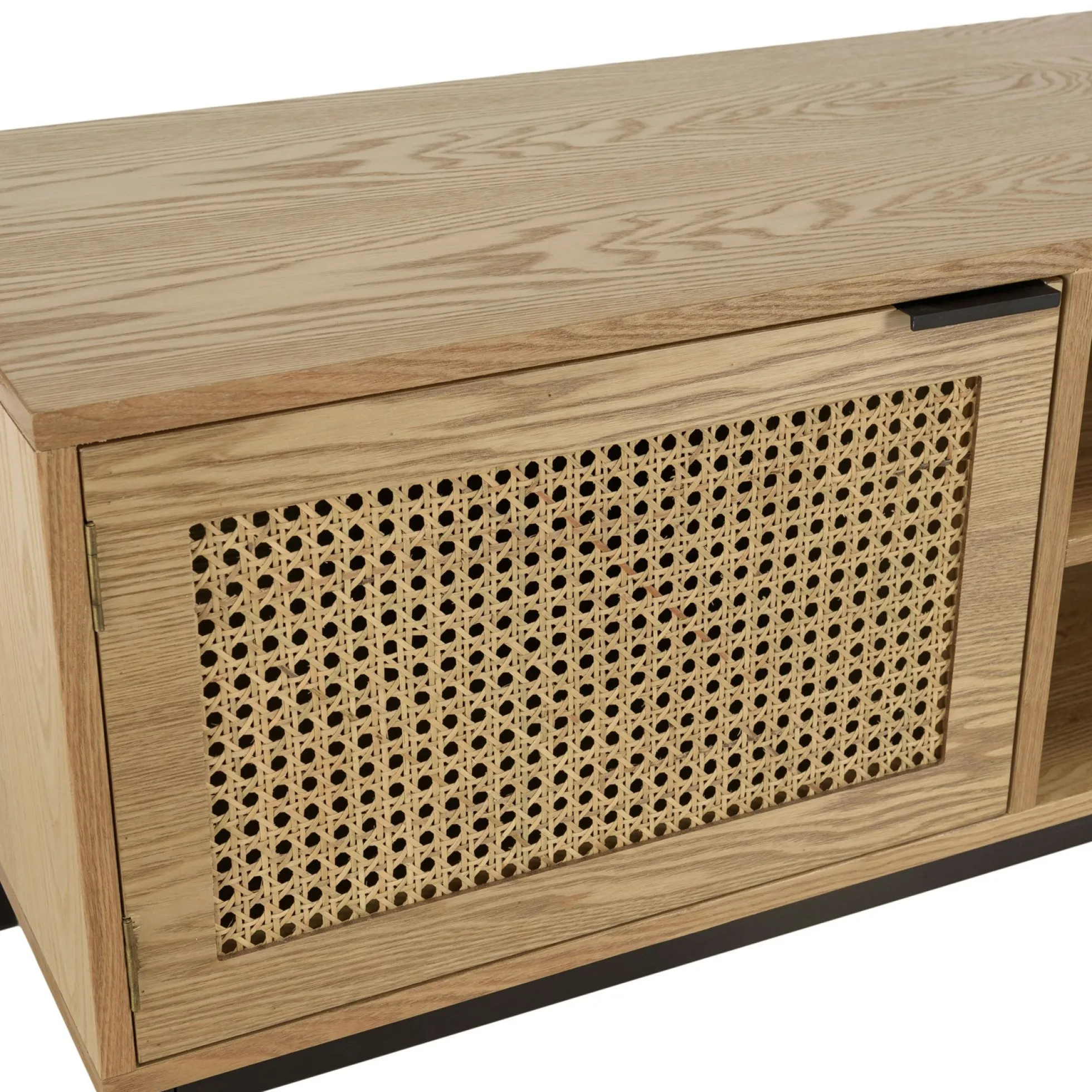 Meuble TV 147 cm 2 portes cannage rotin naturel PALMA