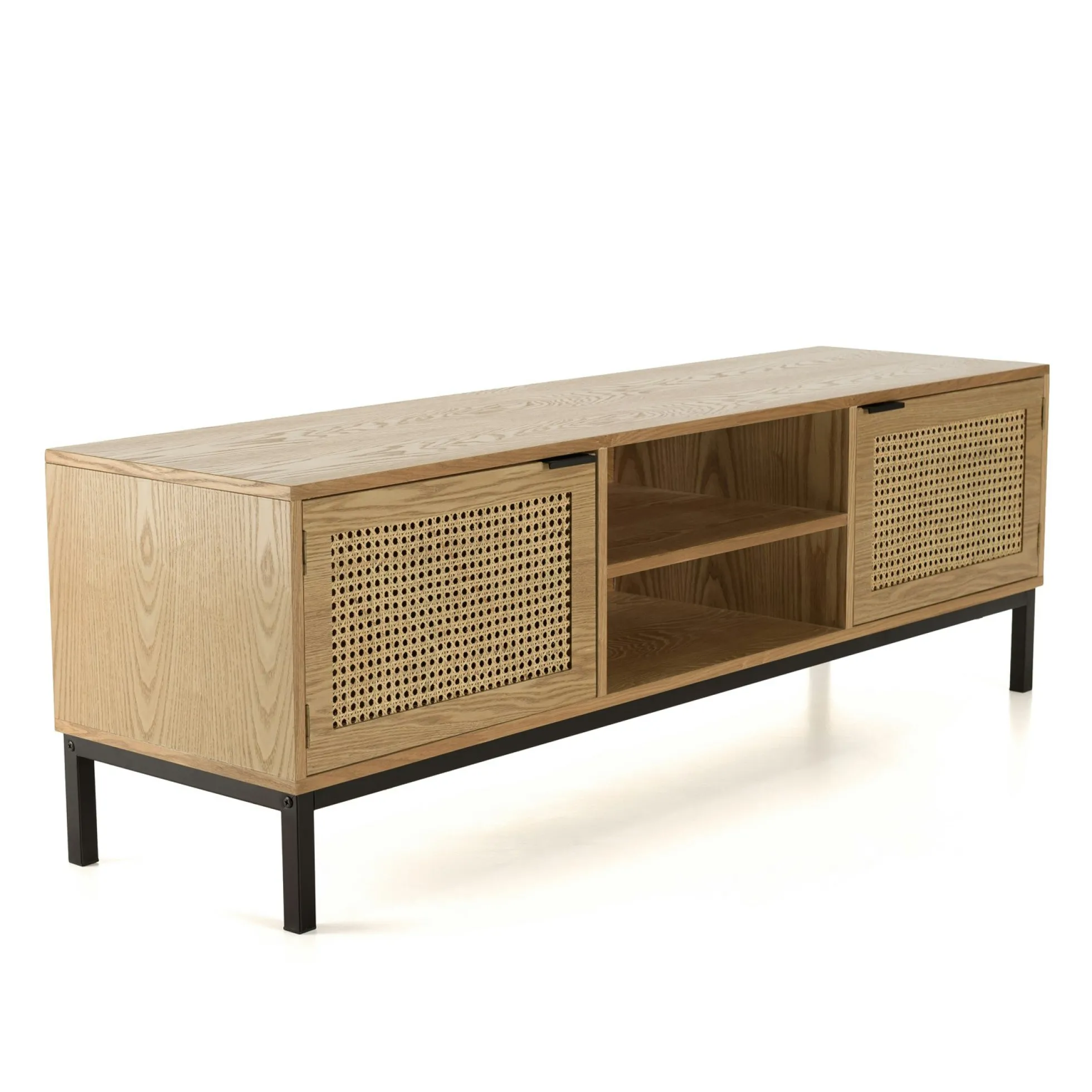 Meuble TV 147 cm 2 portes cannage rotin naturel PALMA