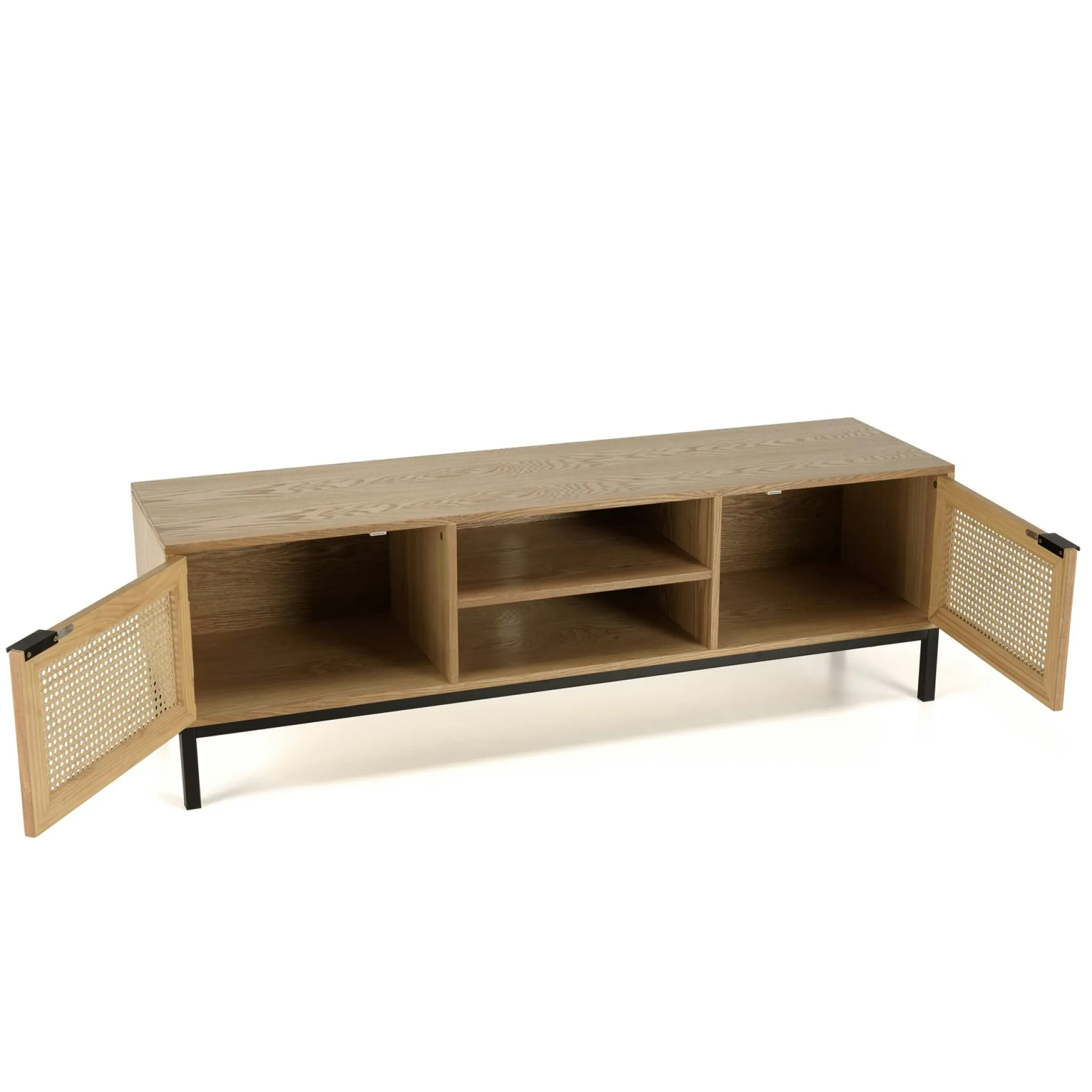 Meuble TV 147 cm 2 portes cannage rotin naturel PALMA